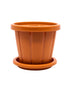 Cosmoplast Pot Woodgrain With Tray 14 Inch Terracotta