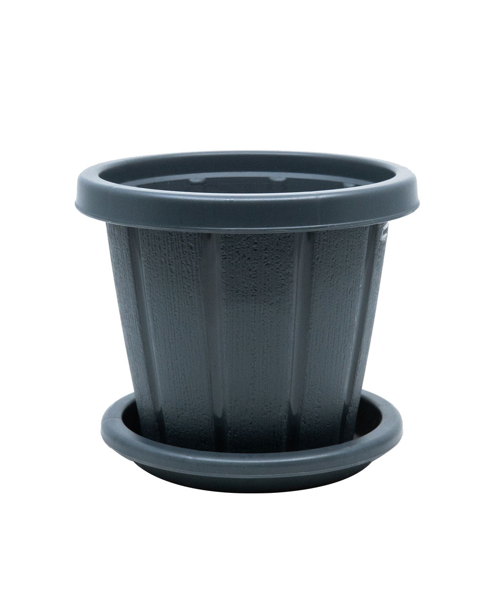 Cosmoplast Woodgrain Pot With Tray 6 Inches Grey