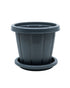 Cosmoplast Woodgrain Pot With Tray 6 Inches Grey