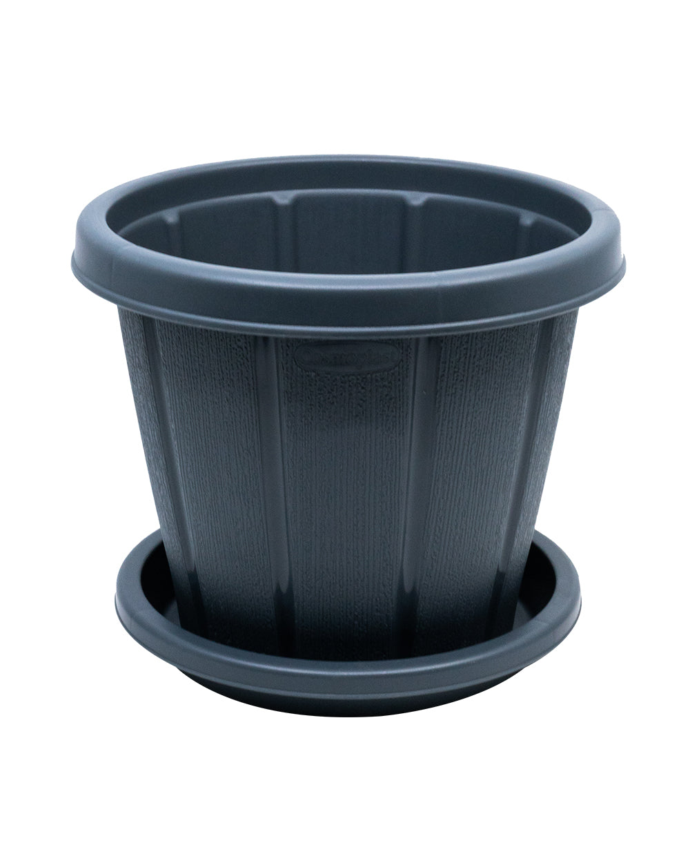 Cosmoplast Pot-Woodgrain 8inch Whit Tray Grey