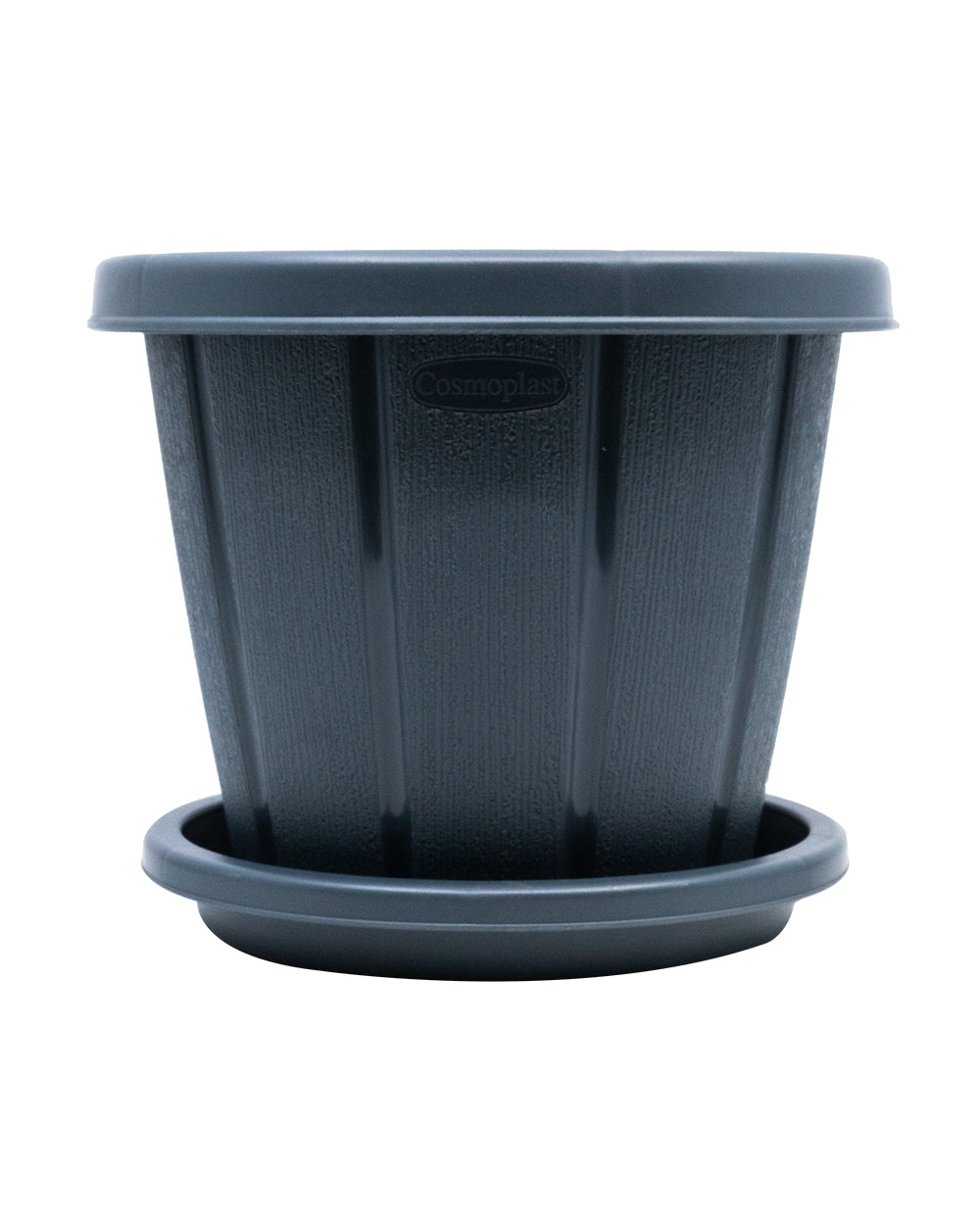 Cosmoplast Pot-Woodgrain 8inch Whit Tray Grey