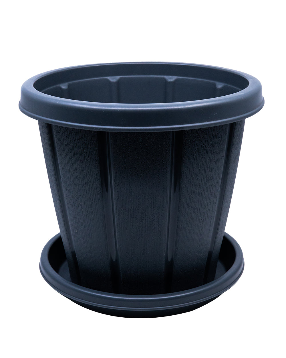 Cosmoplast Woodgrain Pot With Tray 10 Inch Grey