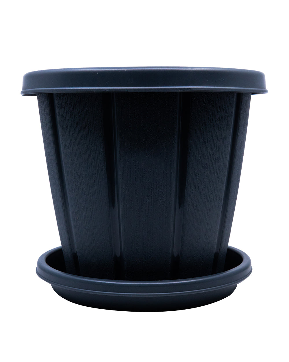 Cosmoplast Woodgrain Pot With Tray 10 Inch Grey