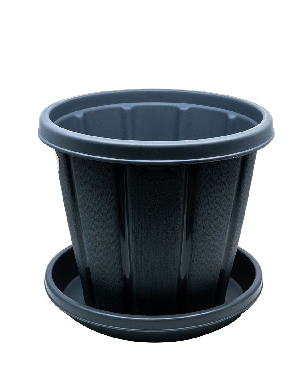 Cosmoplast Woodgrain Pot with Tray 12 inches Grey