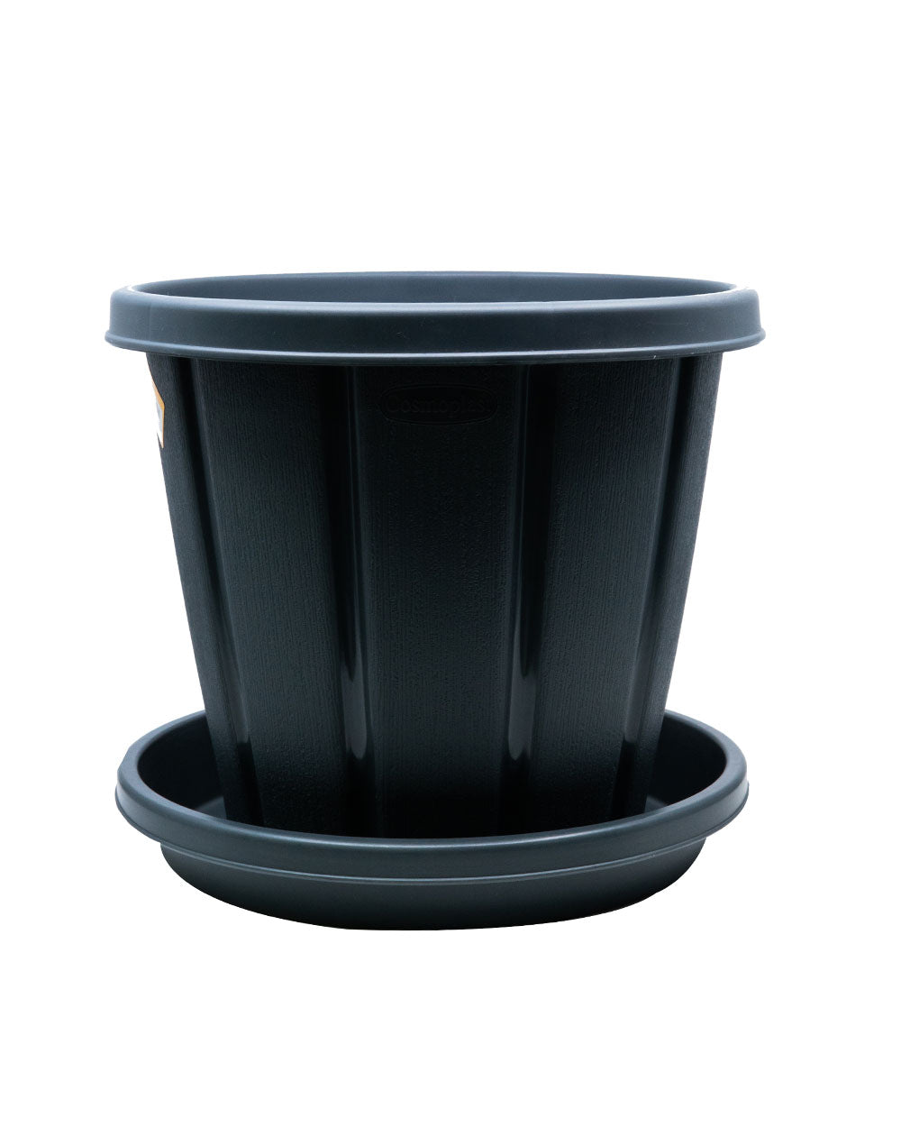 Cosmoplast Woodgrain Pot with Tray 12 inches Grey