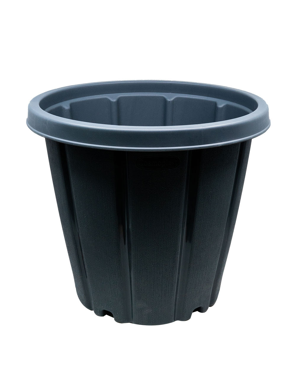 Cosmoplast Woodgrain Pot With Tray 14 Inches Grey