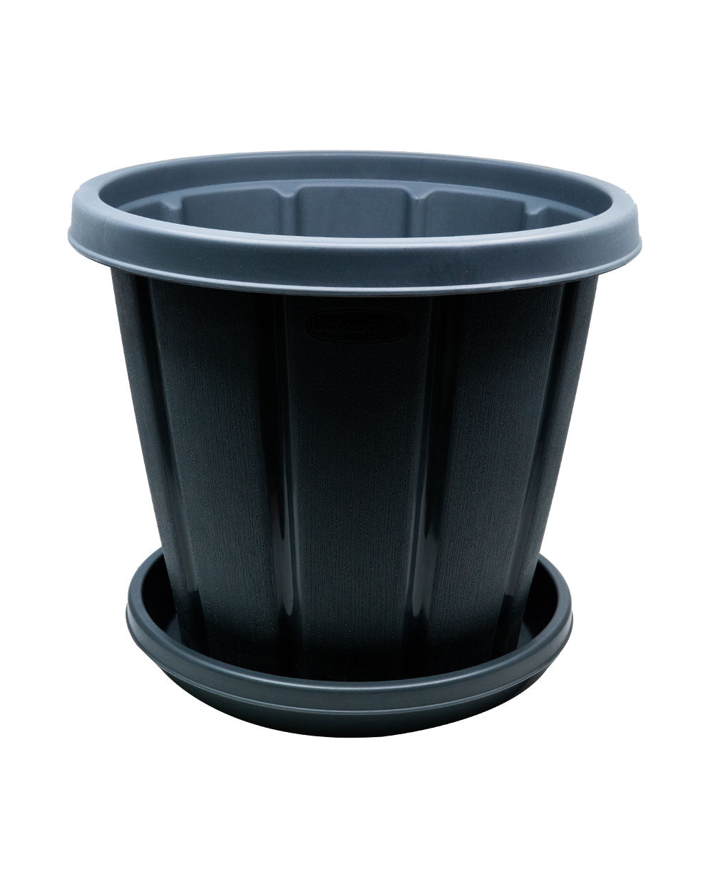 Cosmoplast Woodgrain Pot With Tray 14 Inches Grey