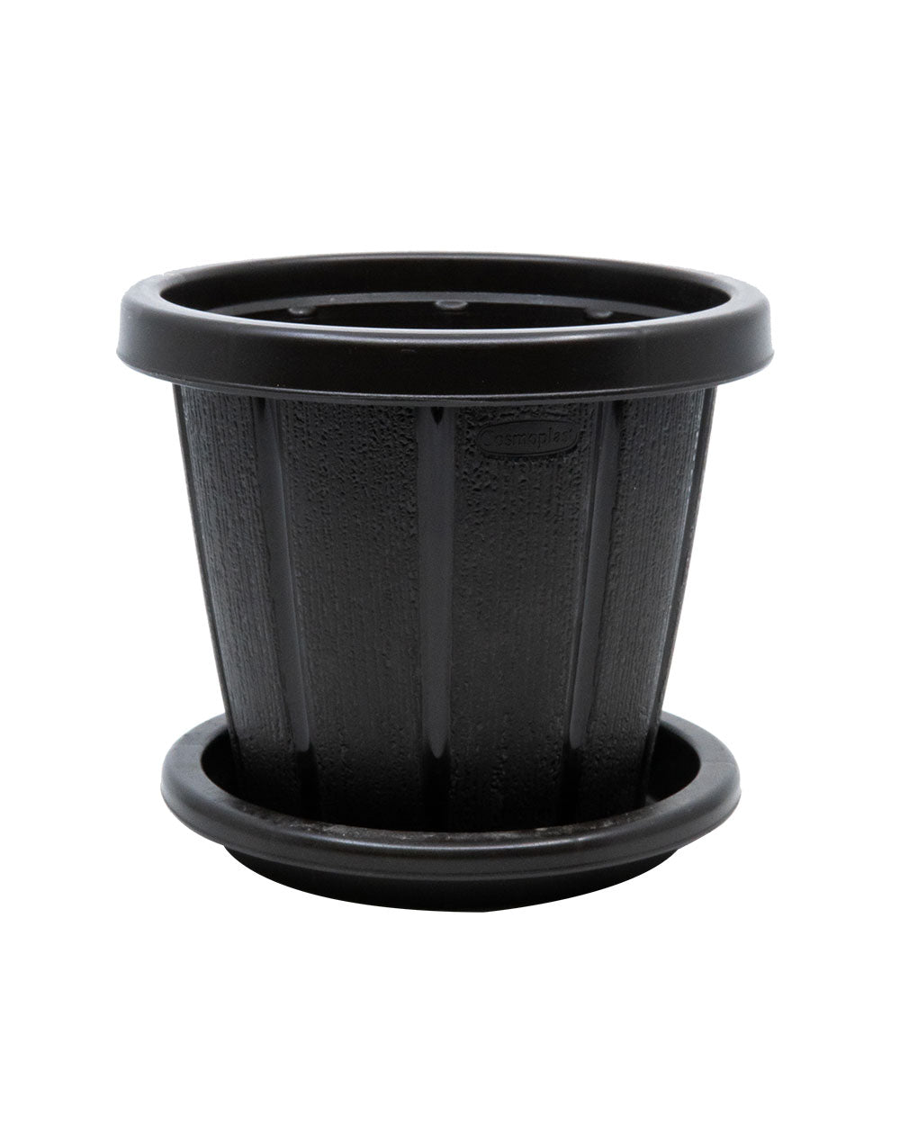 Cosmoplast Woodgrain Pot With Tray 6 Inches Dark Brown