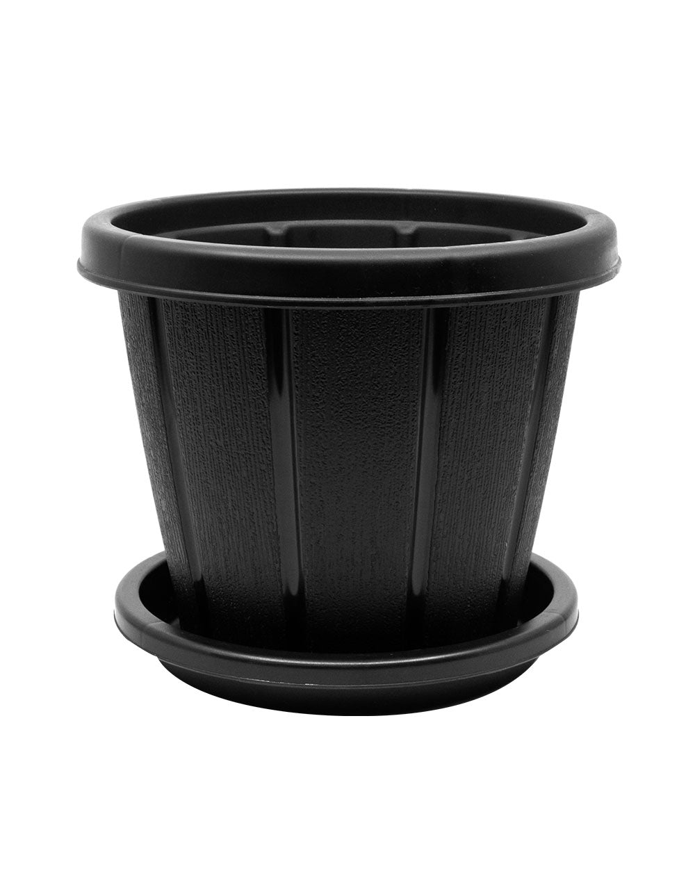 Cosmoplast Woodgrain Pot With Tray 8 Inches Dark Brown