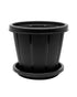 Cosmoplast Woodgrain Pot With Tray 8 Inches Dark Brown