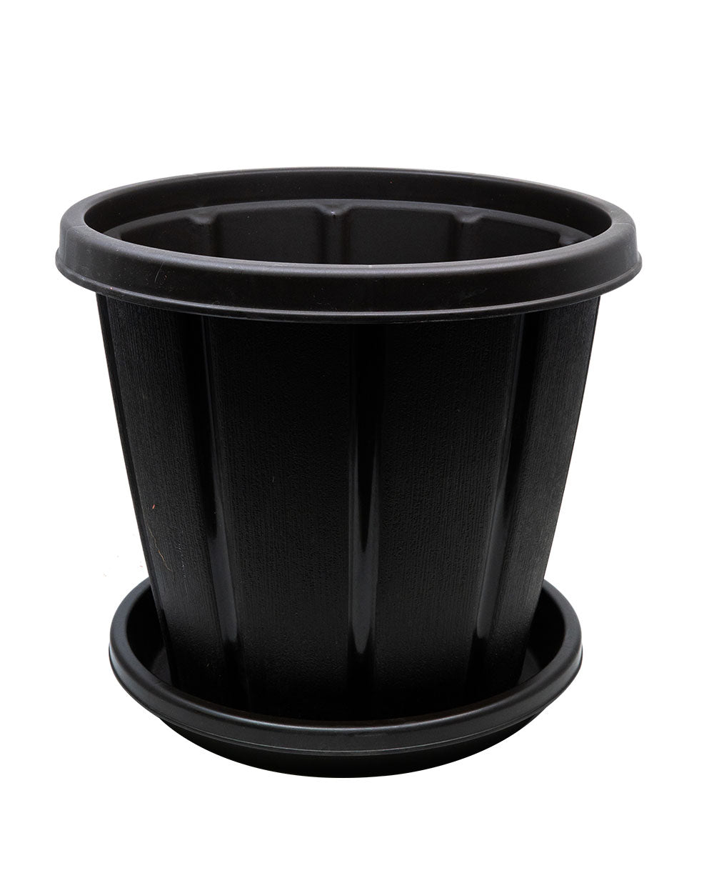 Cosmoplast Woodgrain Pot With Tray 12 Inches Dark Brown