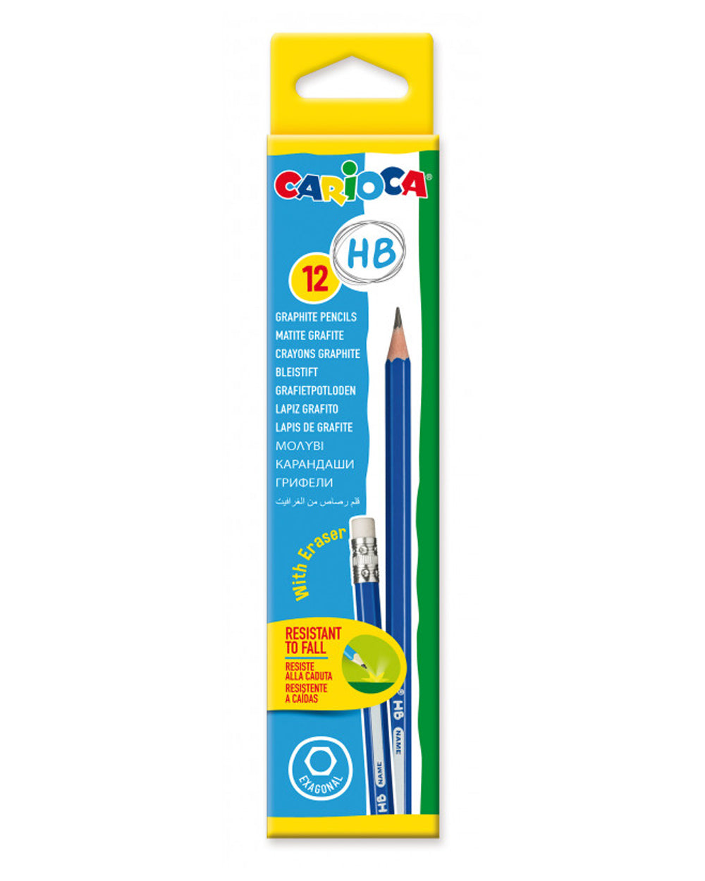 Carioca HB Black Lead Pencil with Eraser Pack of 12