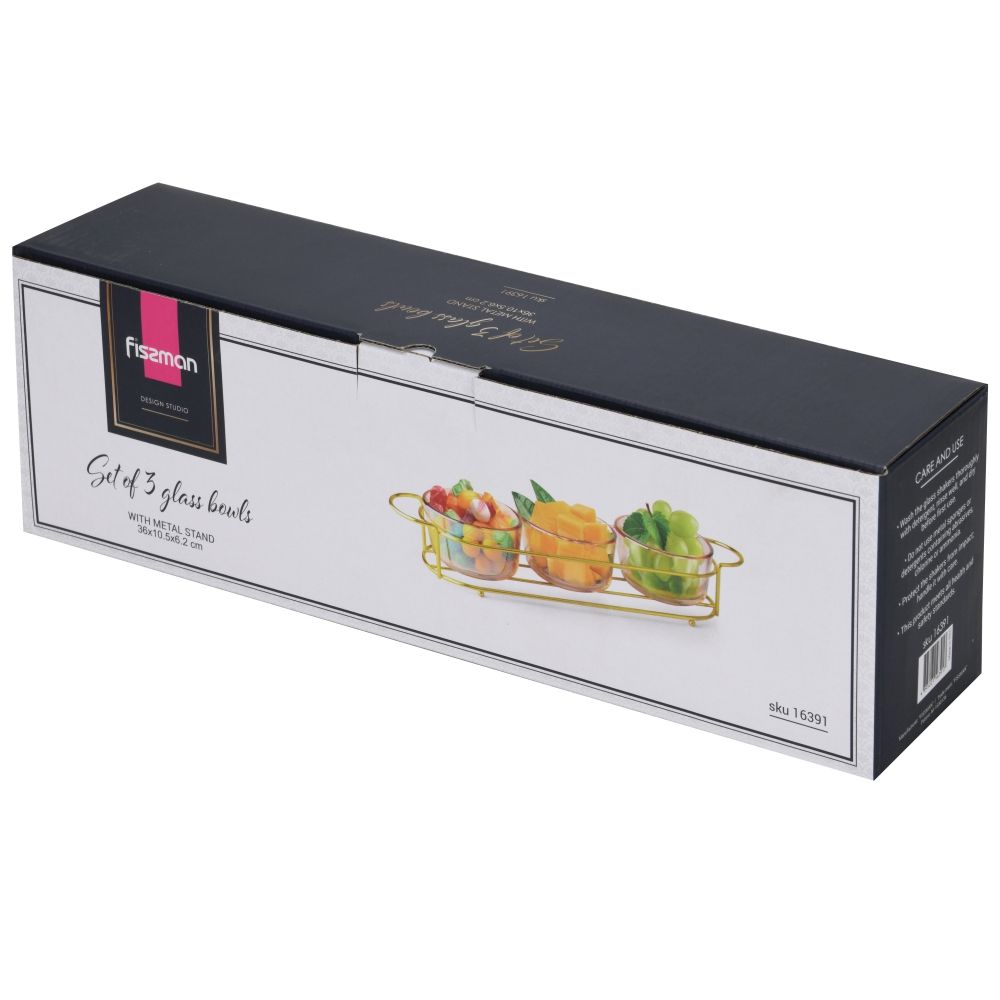 Fissman Set Of 3 Bowls 36 X 10.5 X 5.7 Cm With Metal Stand