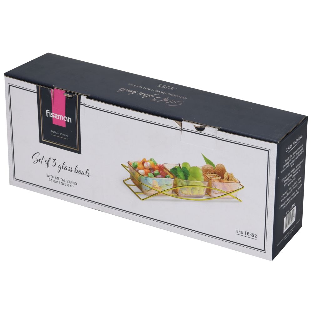 Fissman Set Of 3 Bowls 32 X 11.5 X 5.3 cm With Metal Stand