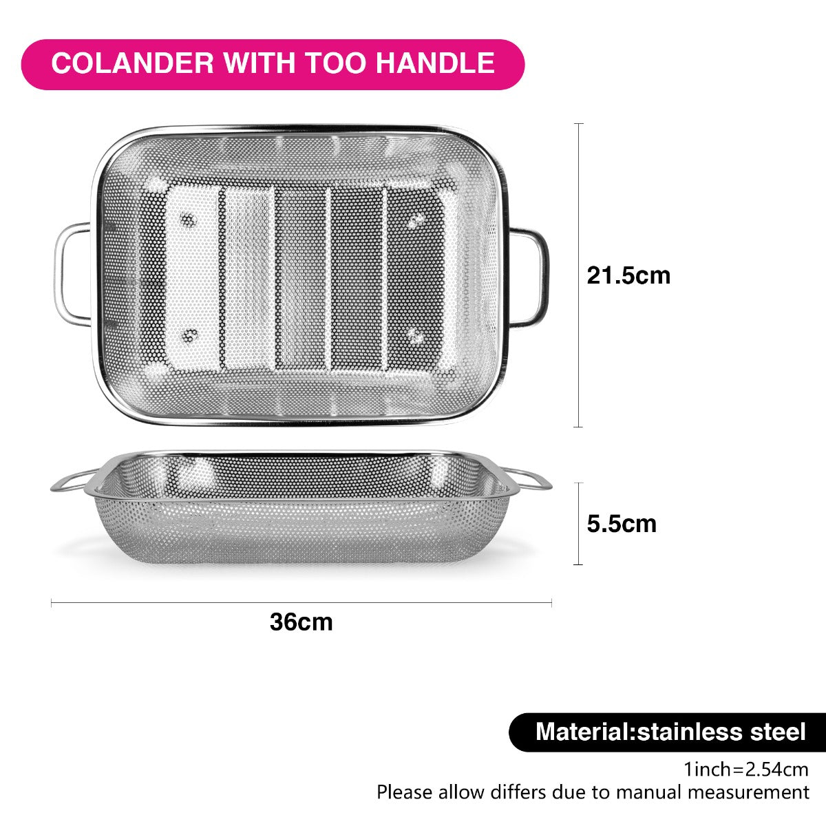 Fissman Rectangle Colander 36 cm Stainless Steel Mesh