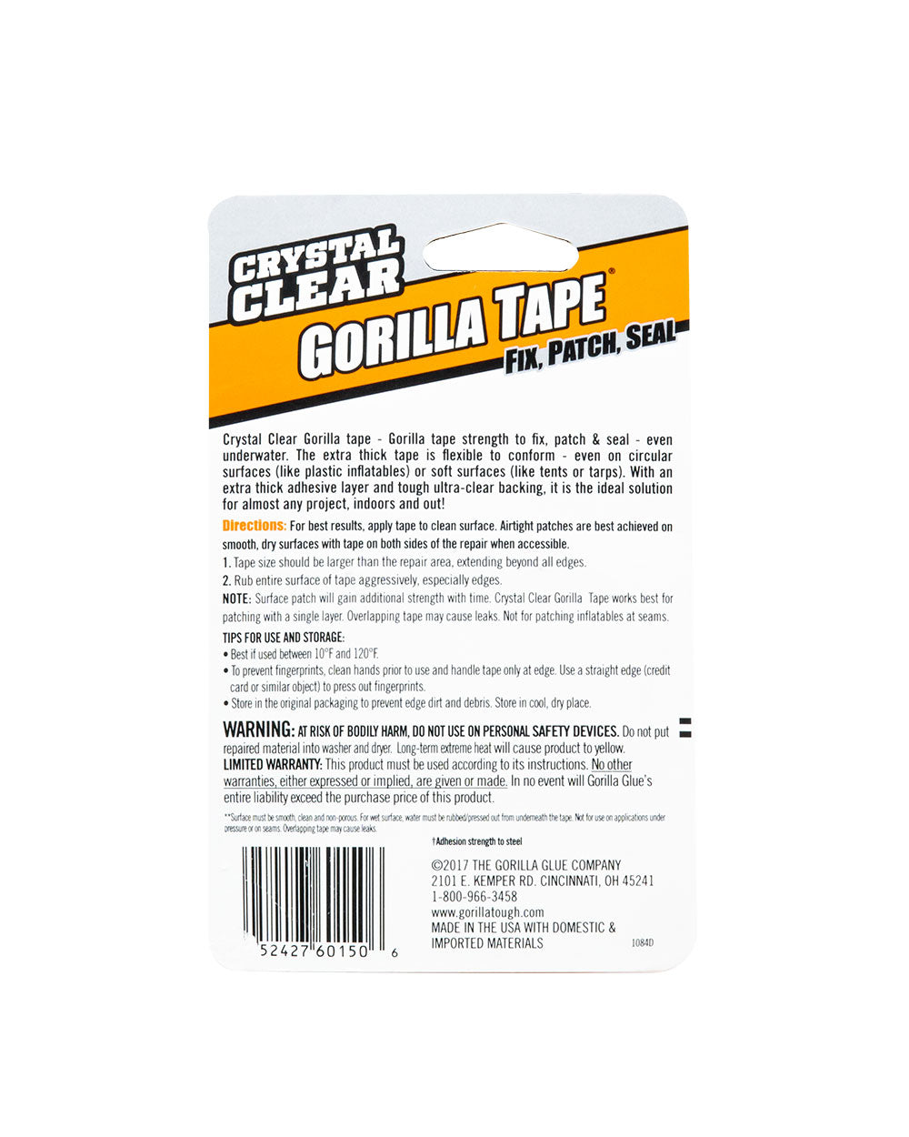 Gorilla Crystal Clear Tape 1.5" X 5 Yard