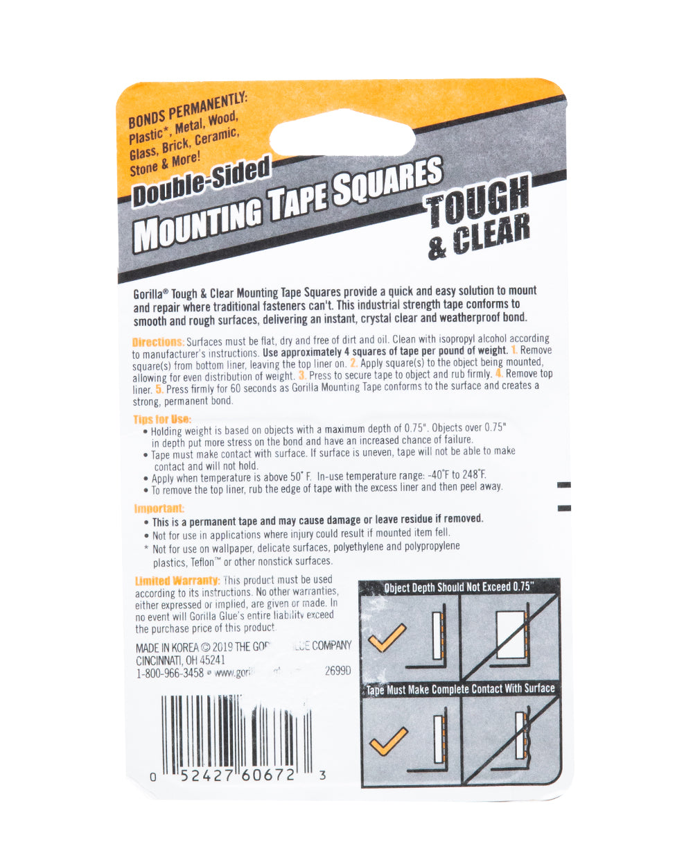 Gorilla Clear Mounting Tape Square