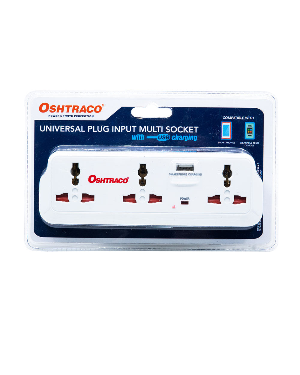 Oshtraco 3 Way Universal Socket With 2X2Pin And 1A Usb Otcw037P