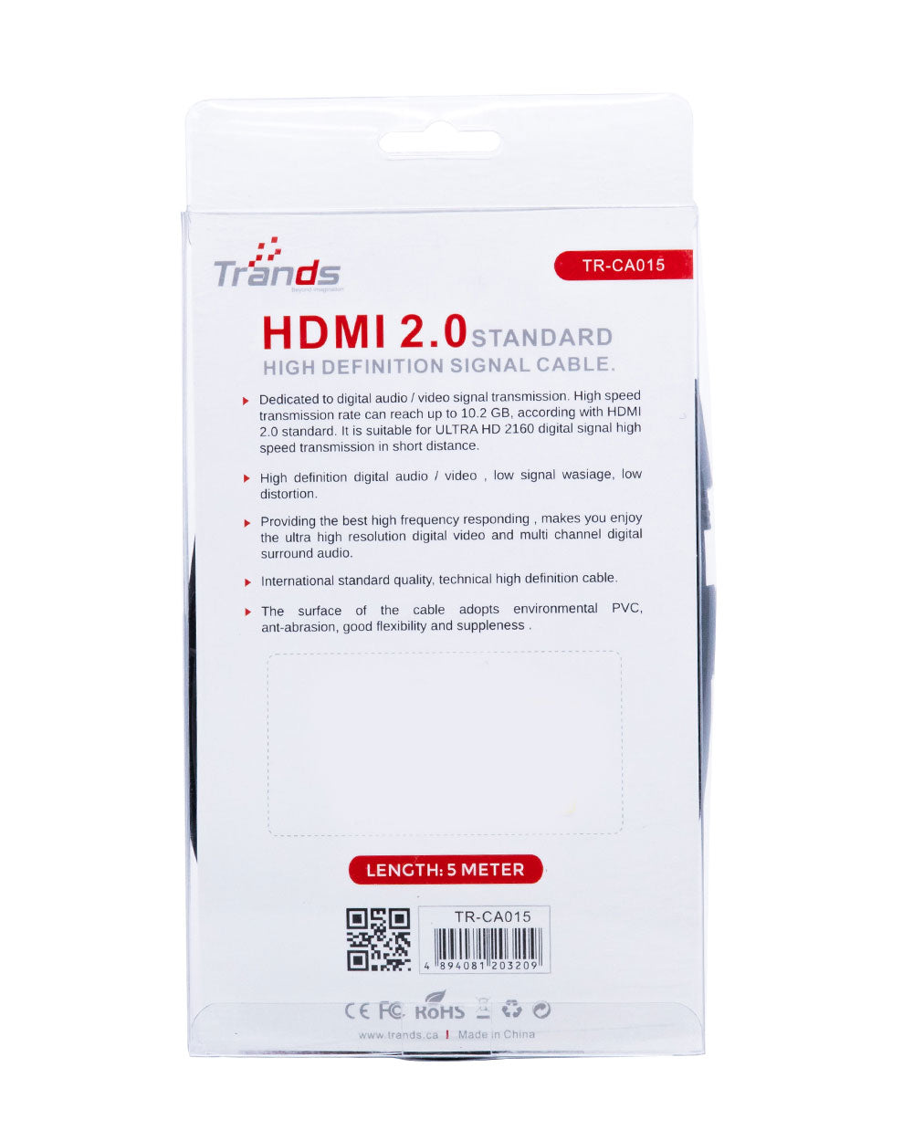 Trands Flat Hdmi 4K Gold Plated Cable 5 Metre