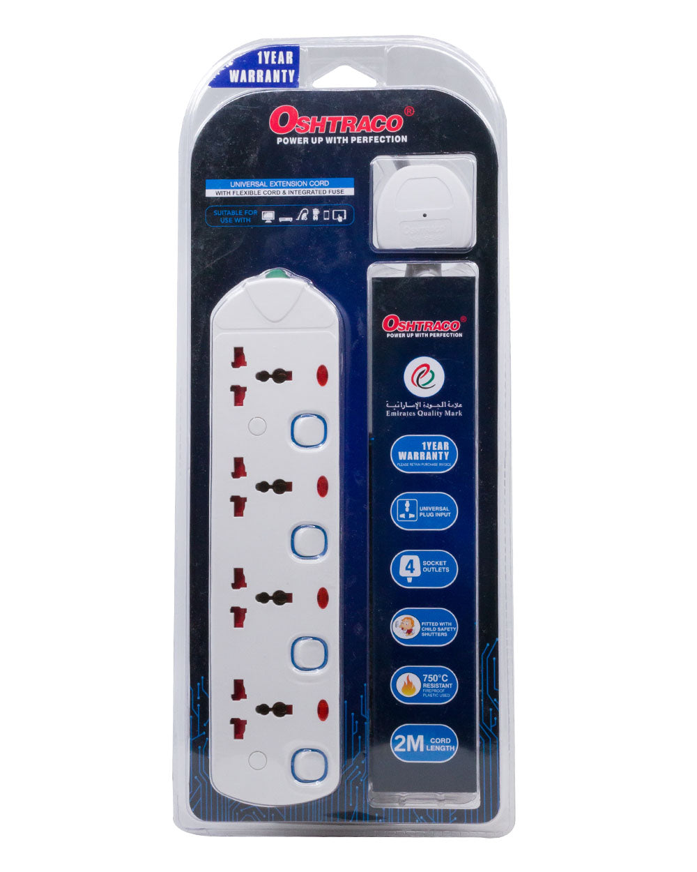 Oshtraco 4Way Universal Socket 2 Meter