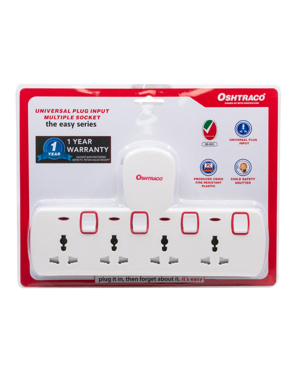 Oshtraco 4 Way Switched T Shaped Multi Socket