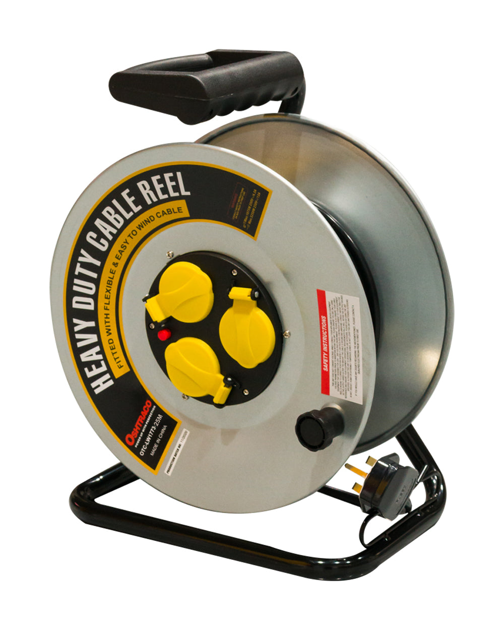 Oshtraco 3 Way Heavy Duty Metal Body Cable Reel 25 Meter