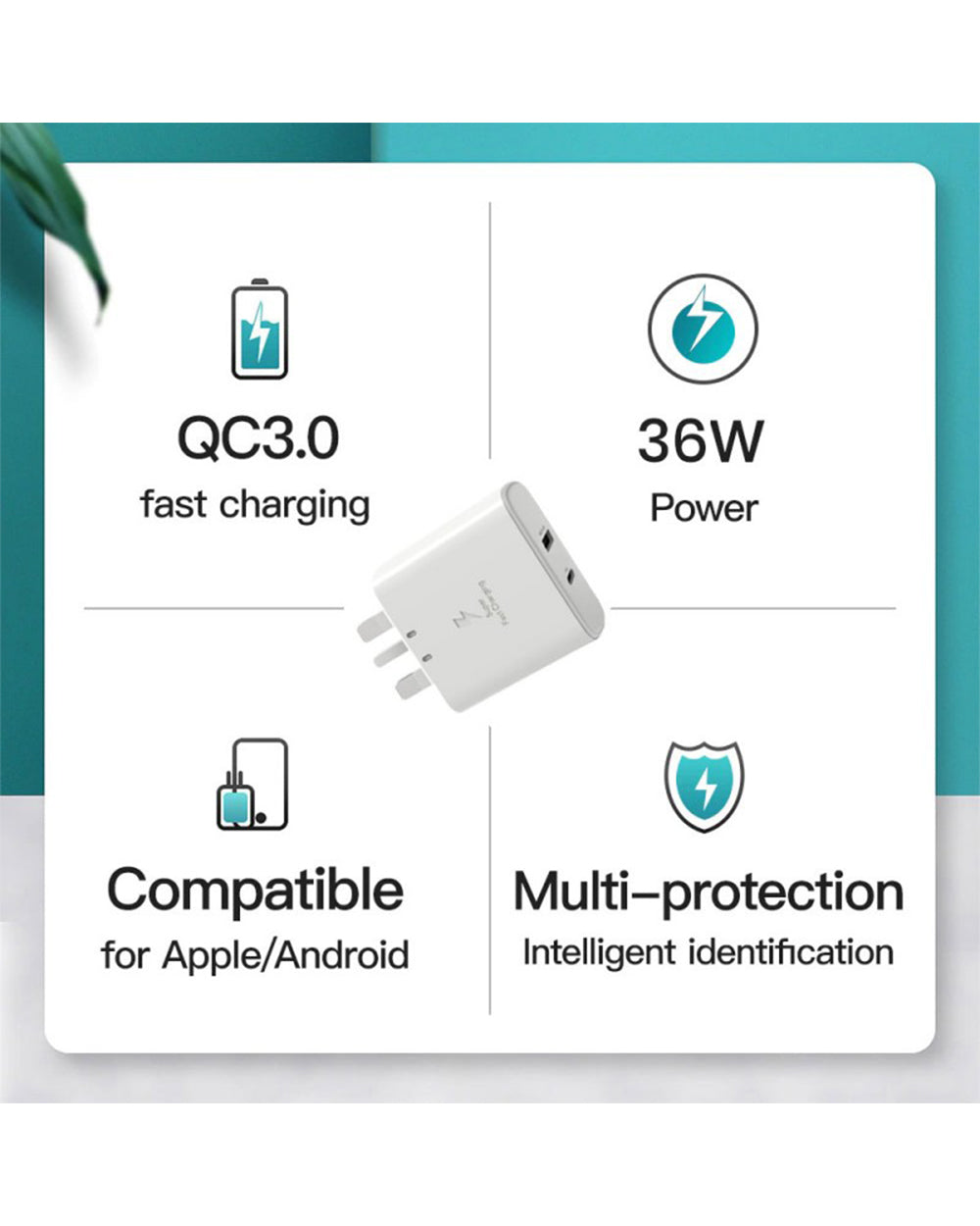 Trands 36W Charger with Type-C to Type-C Cable White