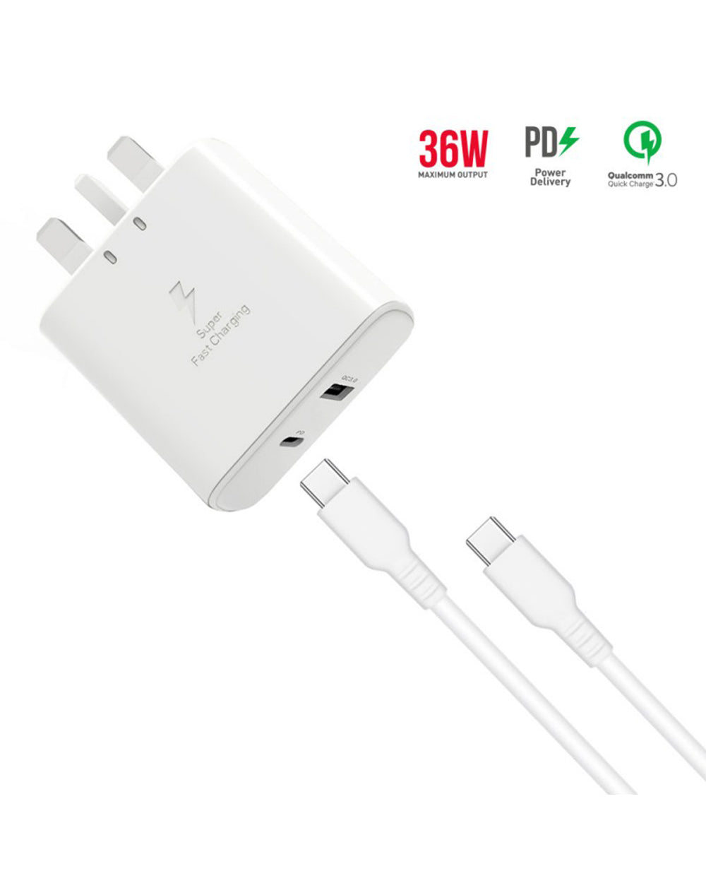 Trands 36W Charger with Type-C to Type-C Cable White