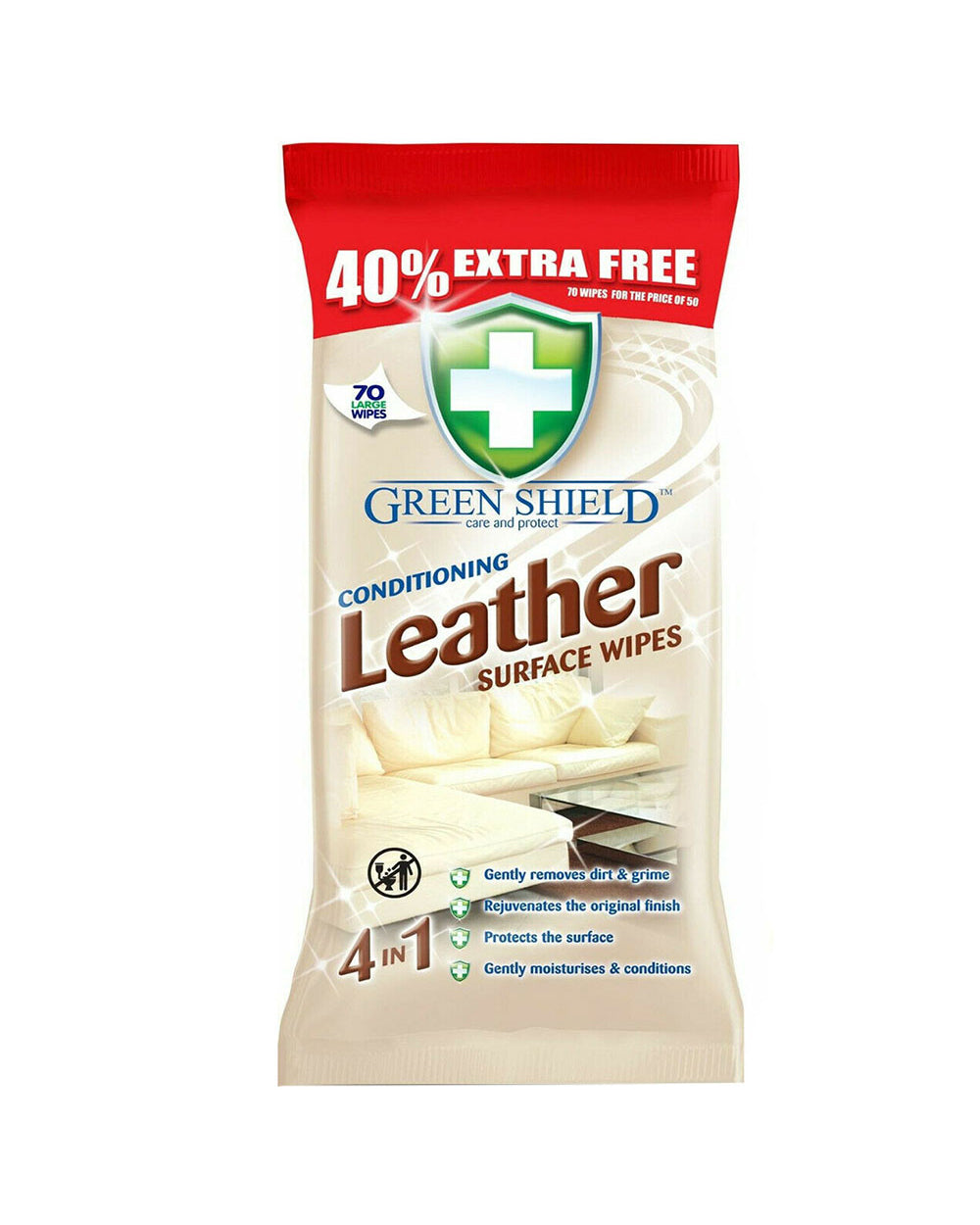Green Shield 4 in 1 Leather Surface 70 Large Wipes