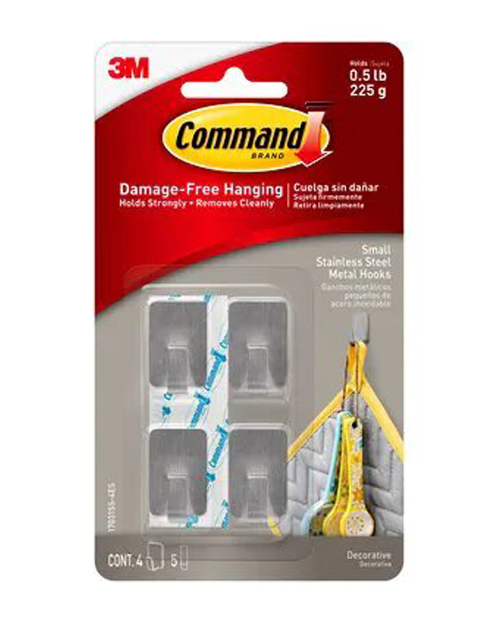 3M Command Decorative Metal Stainless Steel Hook Silver