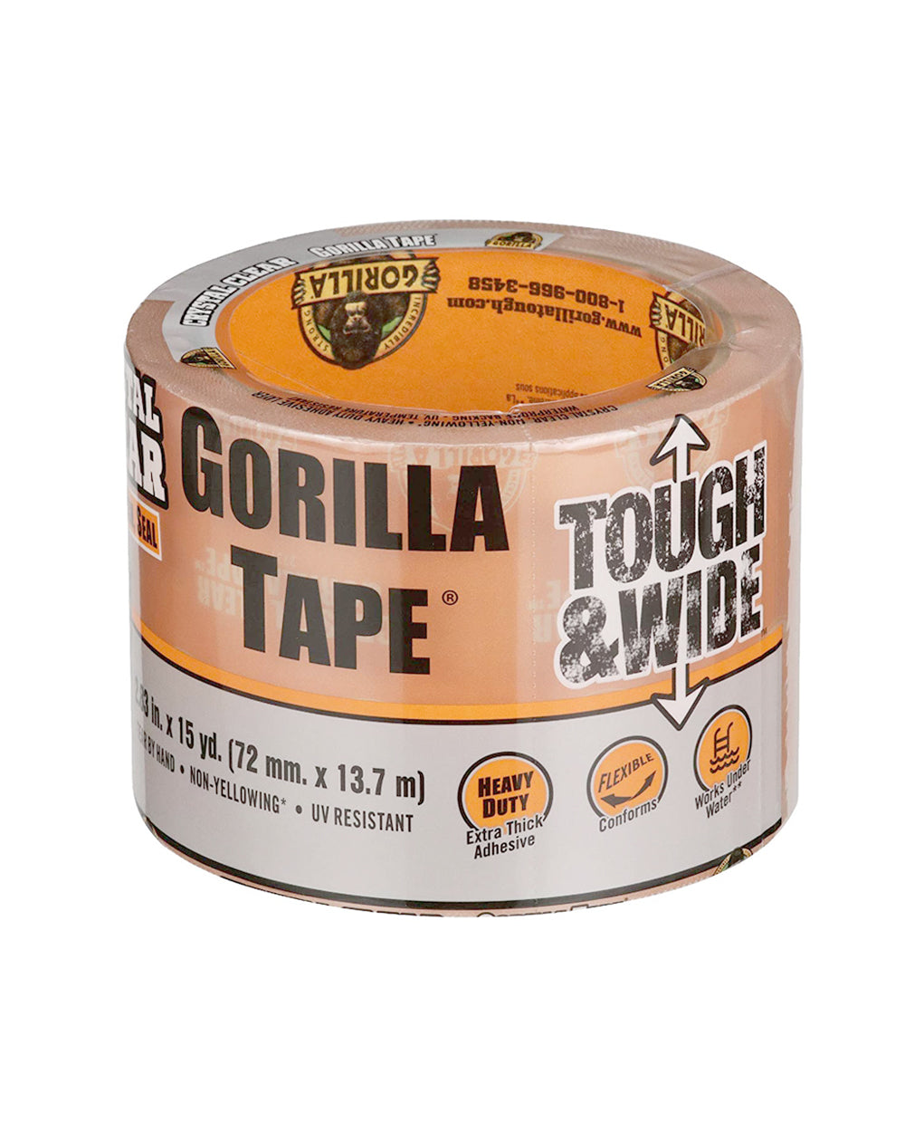 Gorilla Crystal Clear Duct Tape Tough & Wide, 2.83 inch x 15 Yard