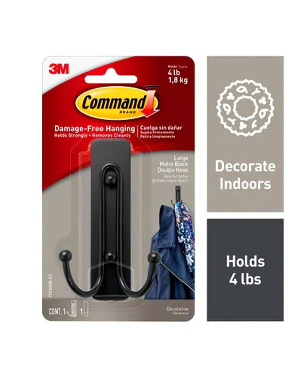 Command Large Matte Black Double Hook