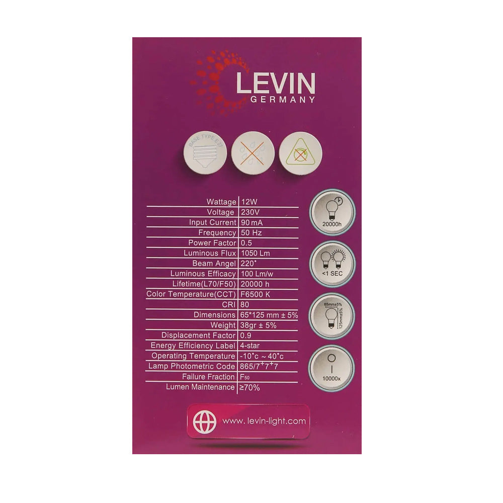 Levin LED A-BULB 12W 6500K E27