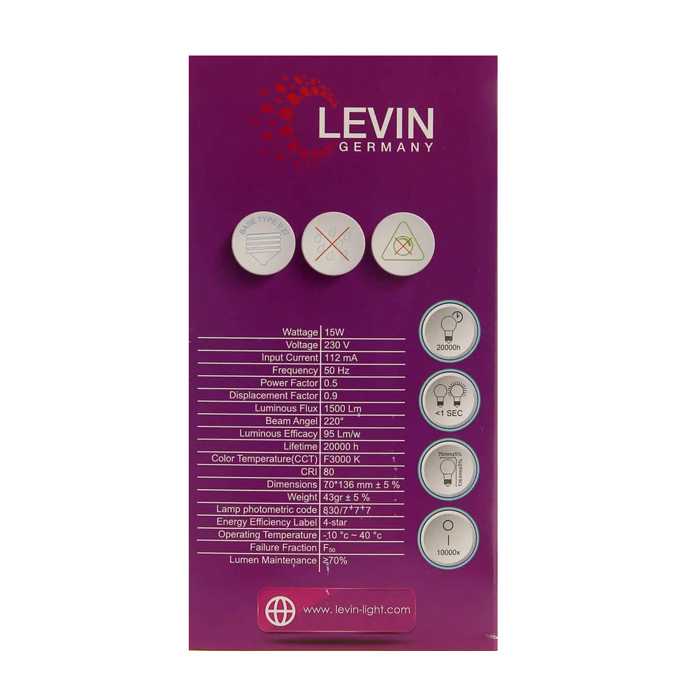 Levin LED A-BULB 15W 3000K E27