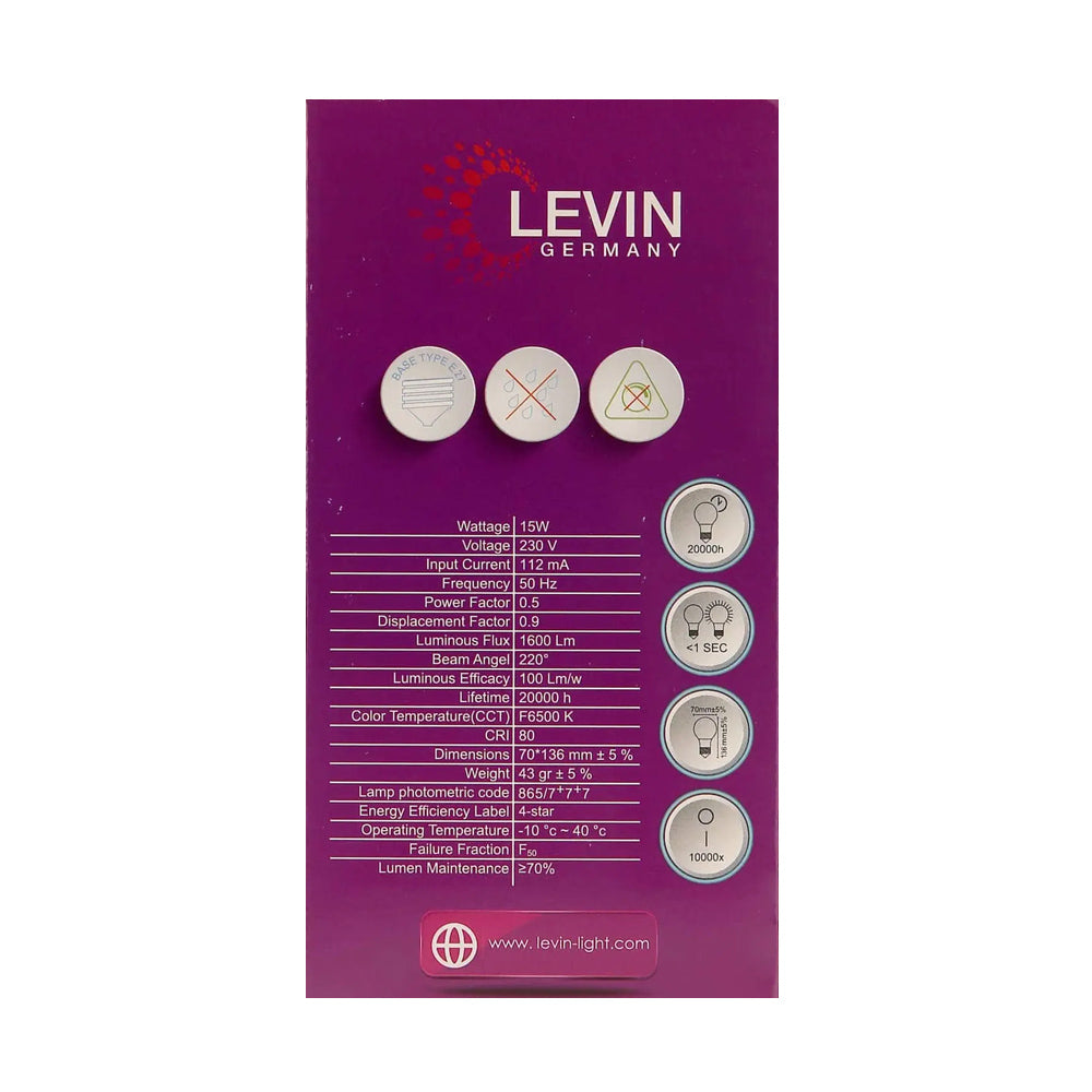Levin LED A-BULB 15W 6500K E27