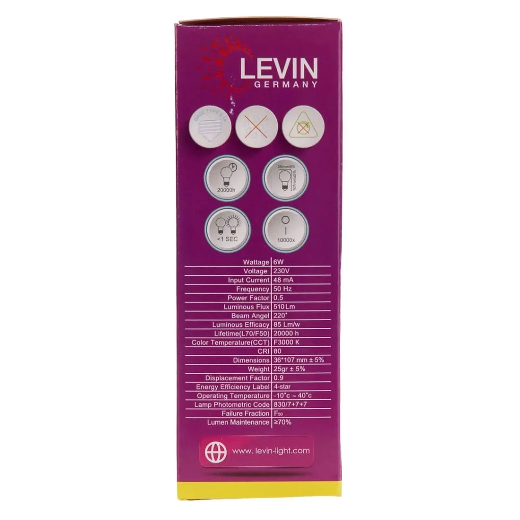 Levin LED C37 Candle Bulb 6W 3000K