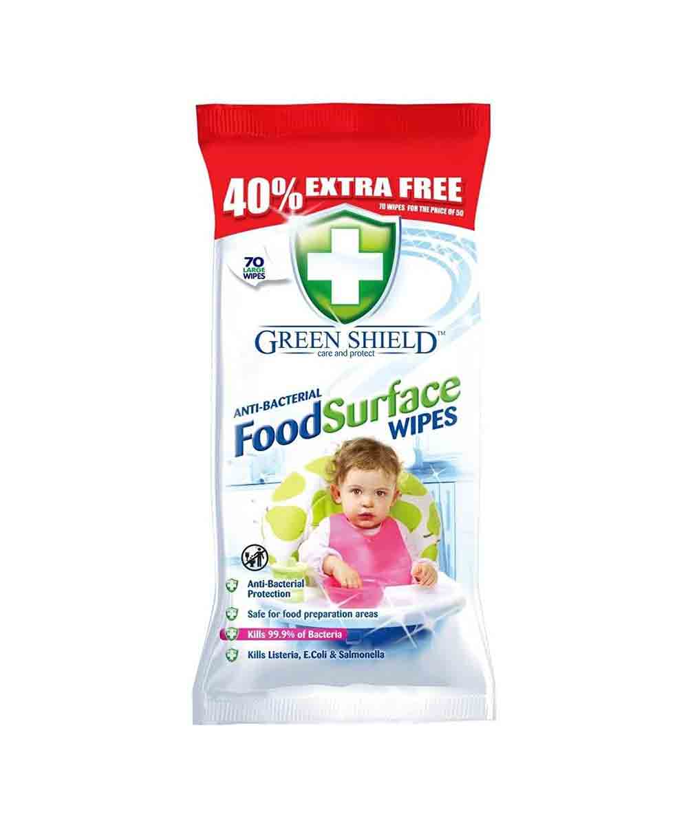 Green Shield 70 Wipes Anti Bacterial Food Surface