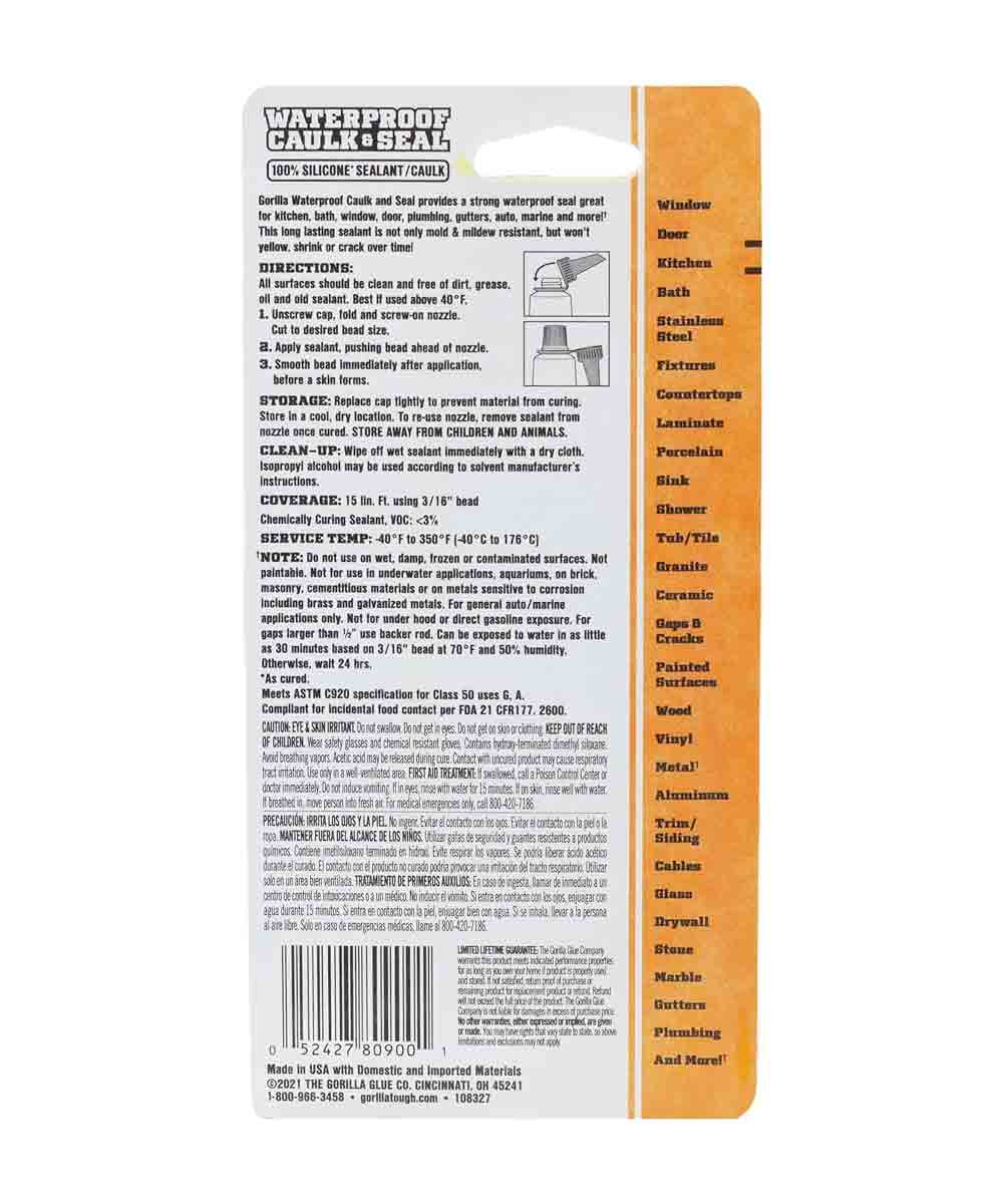 Gorilla 2.8 Ounce Squeeze Tube Clear Silicone Sealant