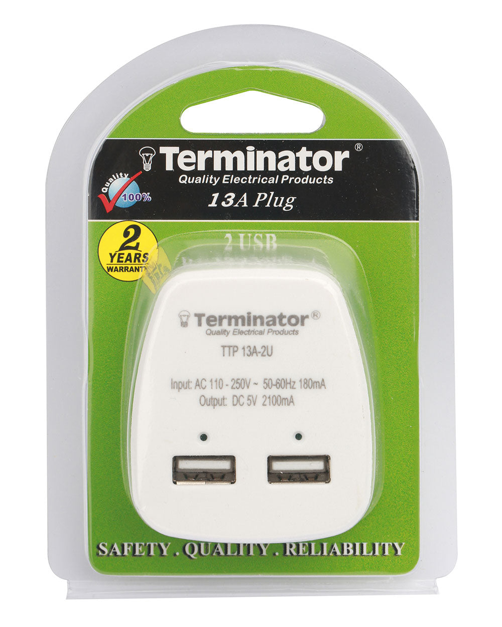Terminator‚ 2.1 A‚ 2 USB‚ Ports Charger White