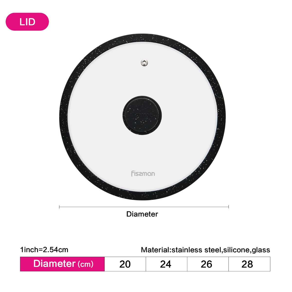 Fissman Lid Arcades 28 cm Black Marble Silicone Rim