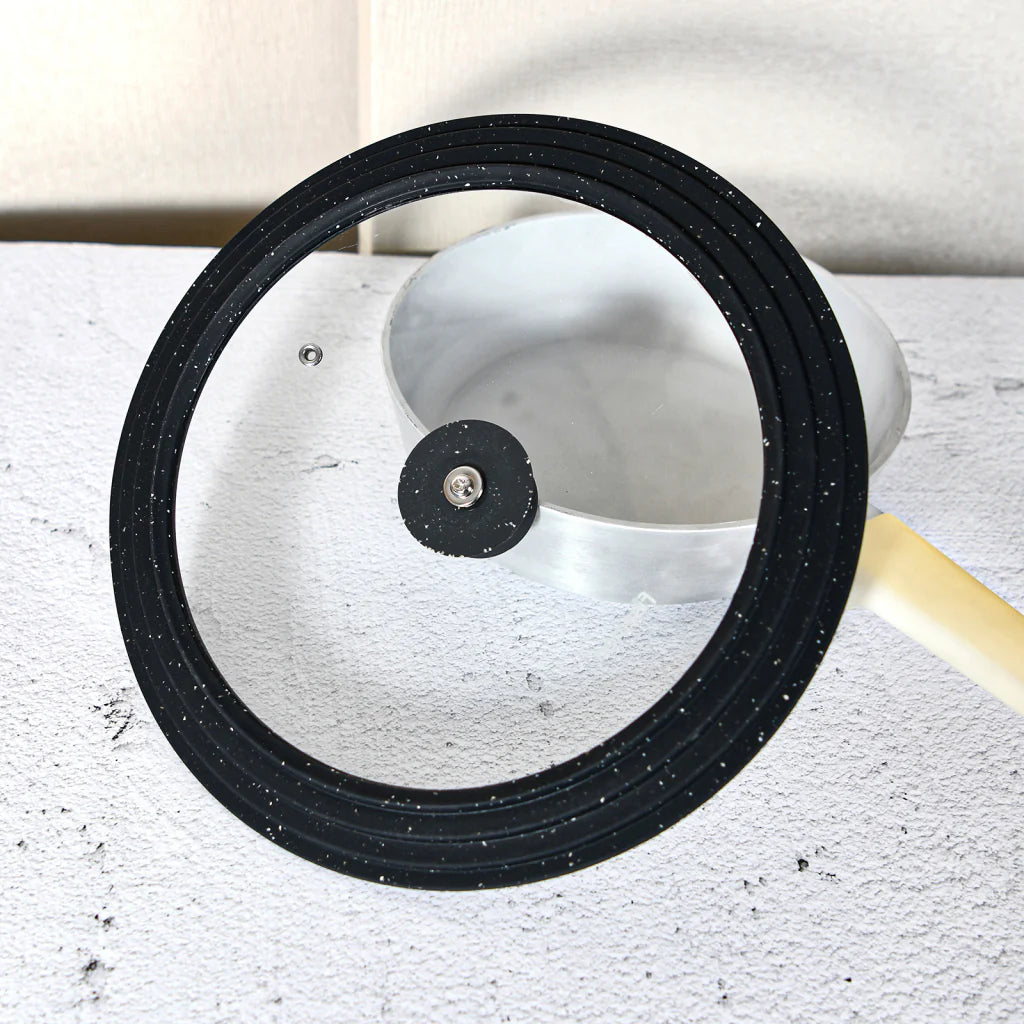 Fissman Multi-Size Lid With Marble Silicone Rim Clear & Black 26/28/30cm