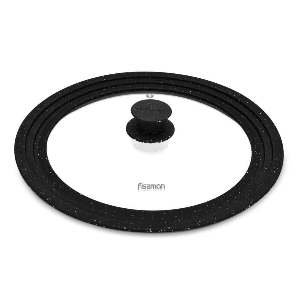 Fissman Multi-Size Lid With Marble Silicone Rim Clear & Black 26/28/30cm