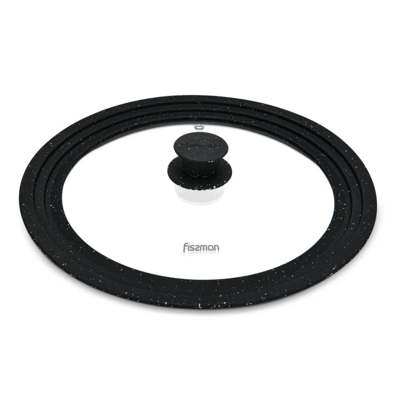 Fissman Multi-Size Lid With Marble Silicone Rim Clear & Black 26/28/30cm