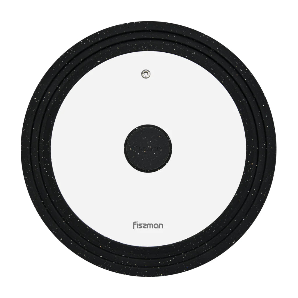 Fissman Multi-Size Lid With Marble Silicone Rim Clear & Black 26/28/30cm