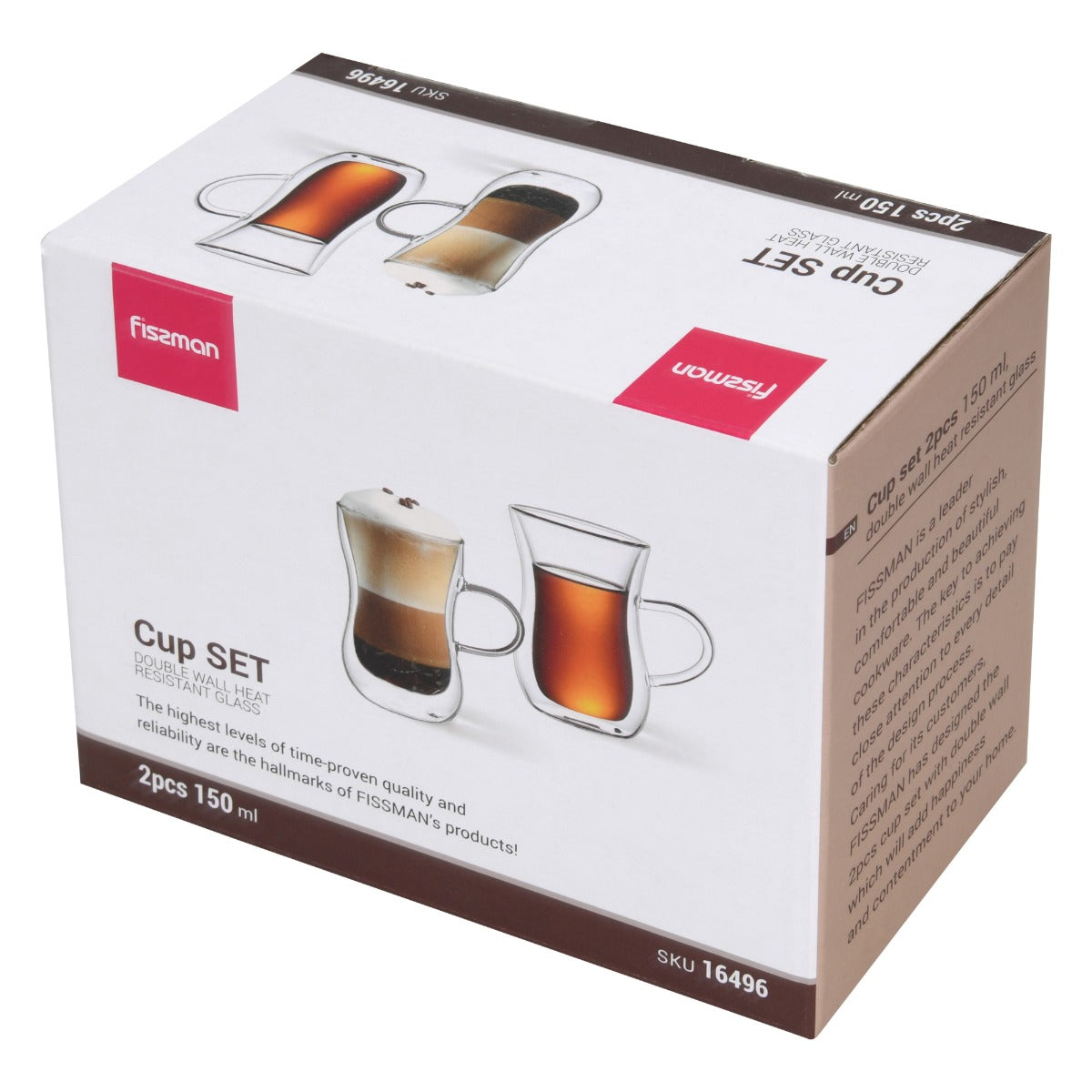 Fissman Set of 2 Double Wall Cups 150ML Borosilicate Glass