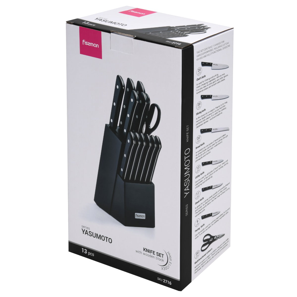 Fissman 13 Pieces Knife Set Yasumoto With Wooden Block X 30Cr 13 Steel