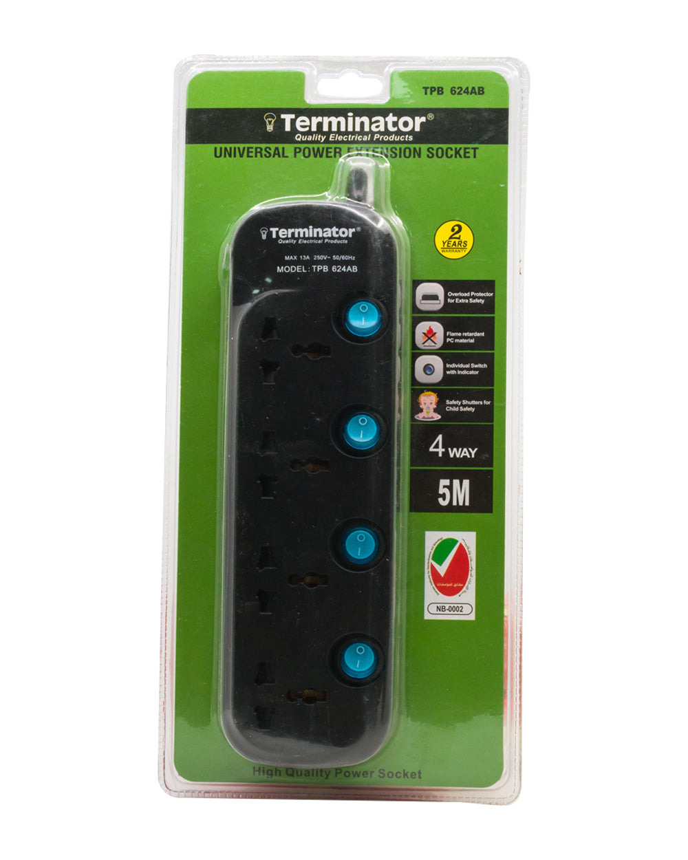 Terminator 4 Way Universal Power Extension Socket 5 Meter