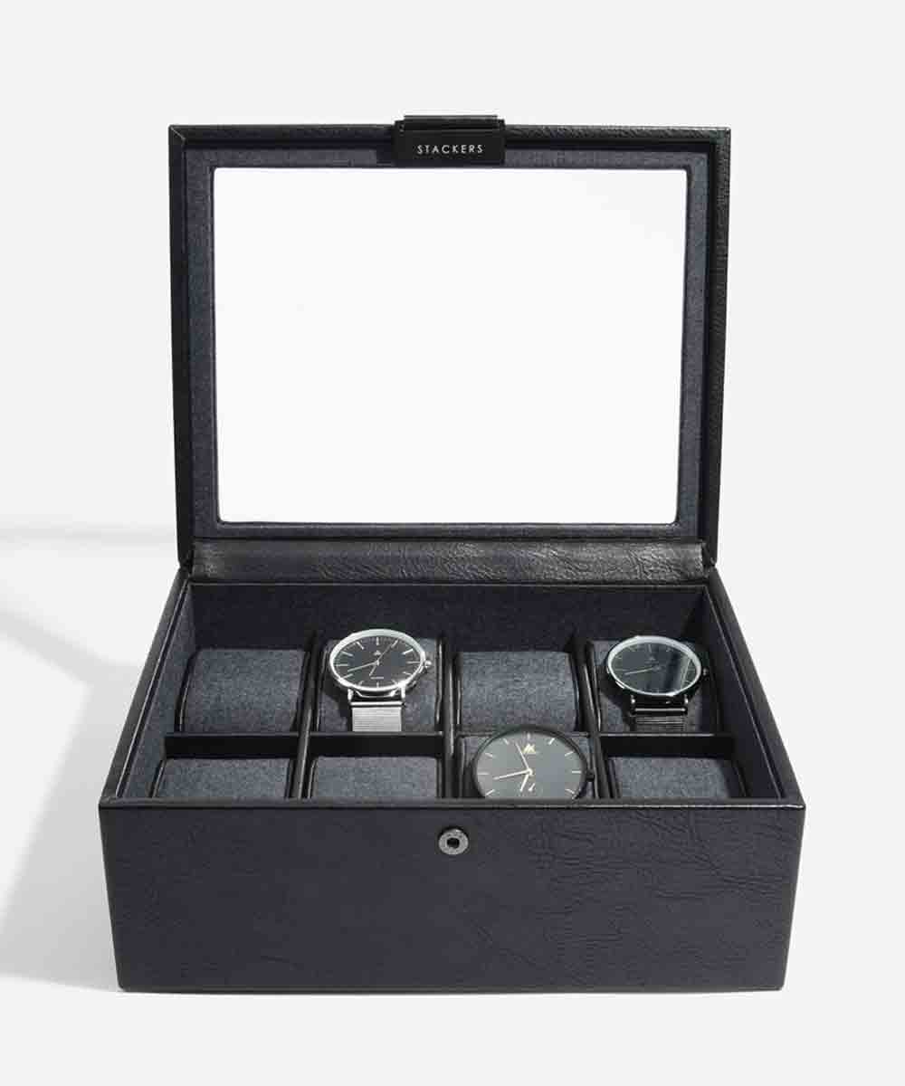 Stackers Men 8 Piece Black Watch Box