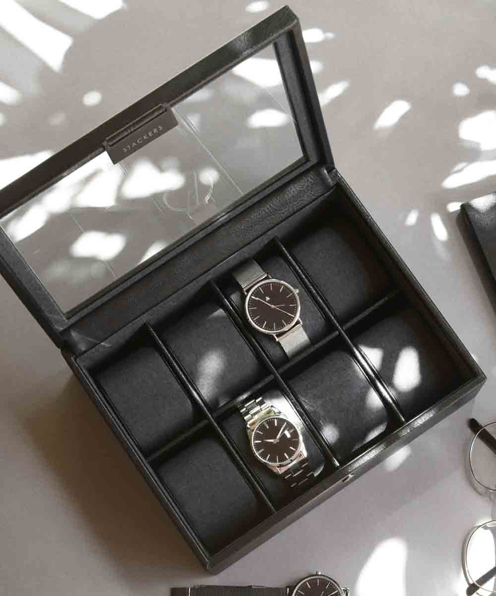 Stackers Men 8 Piece Black Watch Box