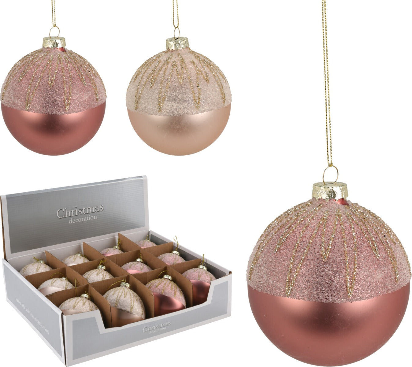 Homesmiths Christmas Ball Glass Zigzag With Glitter 8mm